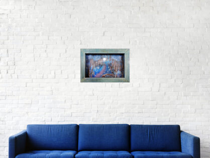 #151 "Halo" Acrylique sur carton, résine epoxy, Leds et bois. 24 x 30,5 cm