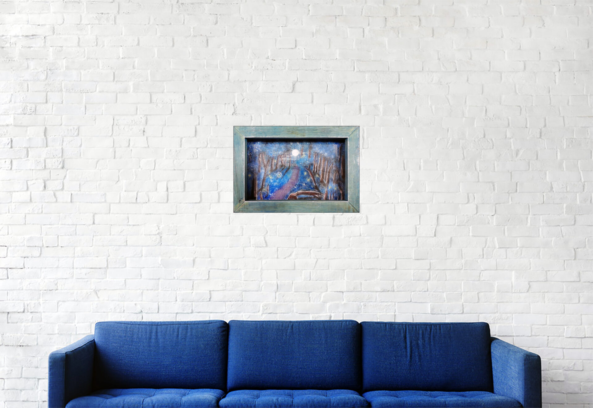 #151 "Halo" Acrylique sur carton, résine epoxy, Leds et bois. 24 x 30,5 cm