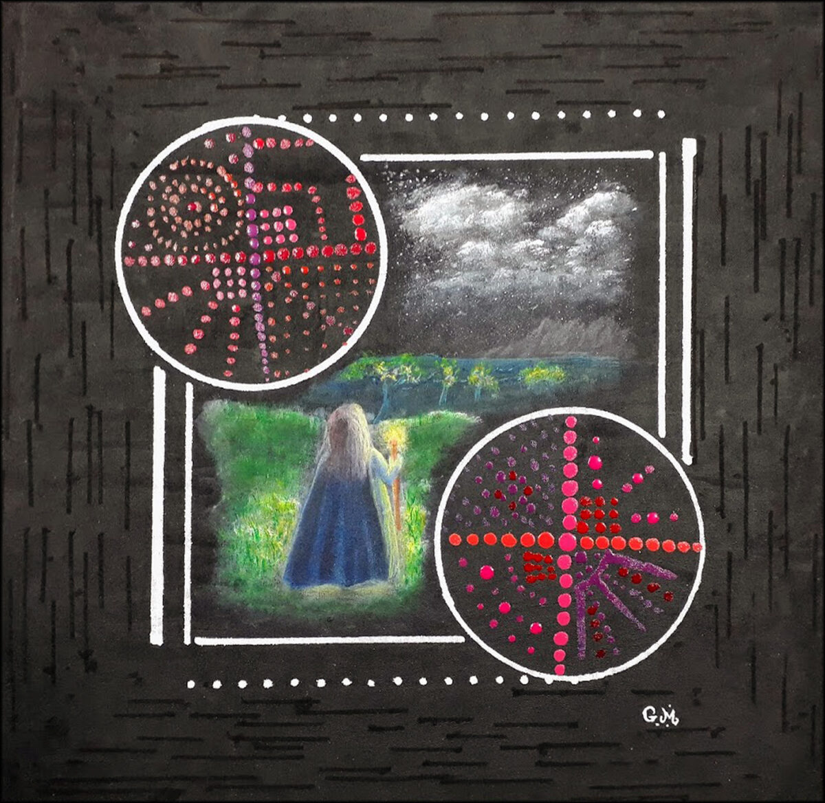 #156 "Evasion nocturne" Acrylique sur carton toile, vernissage resine epoxy, 32 x 33 cm